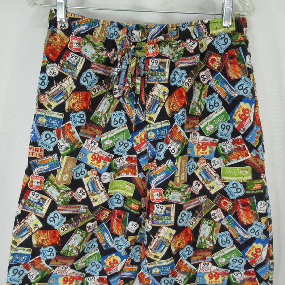 The Cats Pajamas PJ Lounge Pants Route 66 Collage Mens Medium Pockets Cotton - Picture 5 of 11